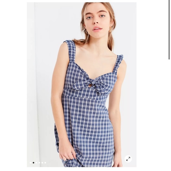 UO Tie-Front Plaid Mini Dress - Picture 3 of 6